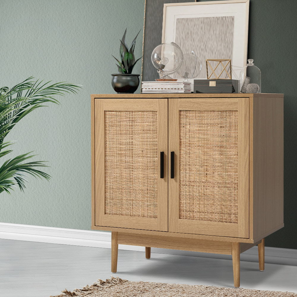 BRIONY Oak Rattan Buffet Sideboard 2-Door