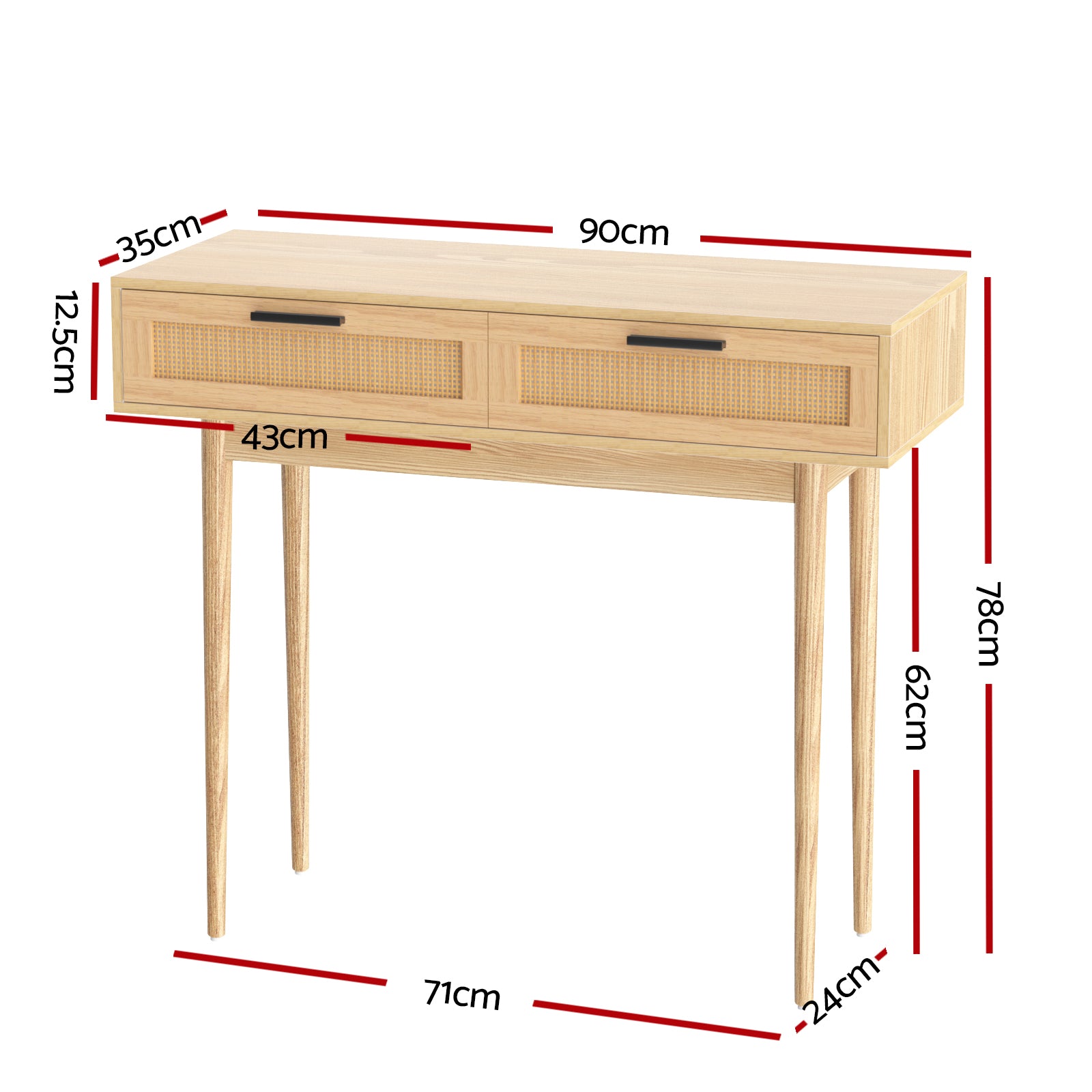 Artiss Console Table Rattan Drawers Wood Finish