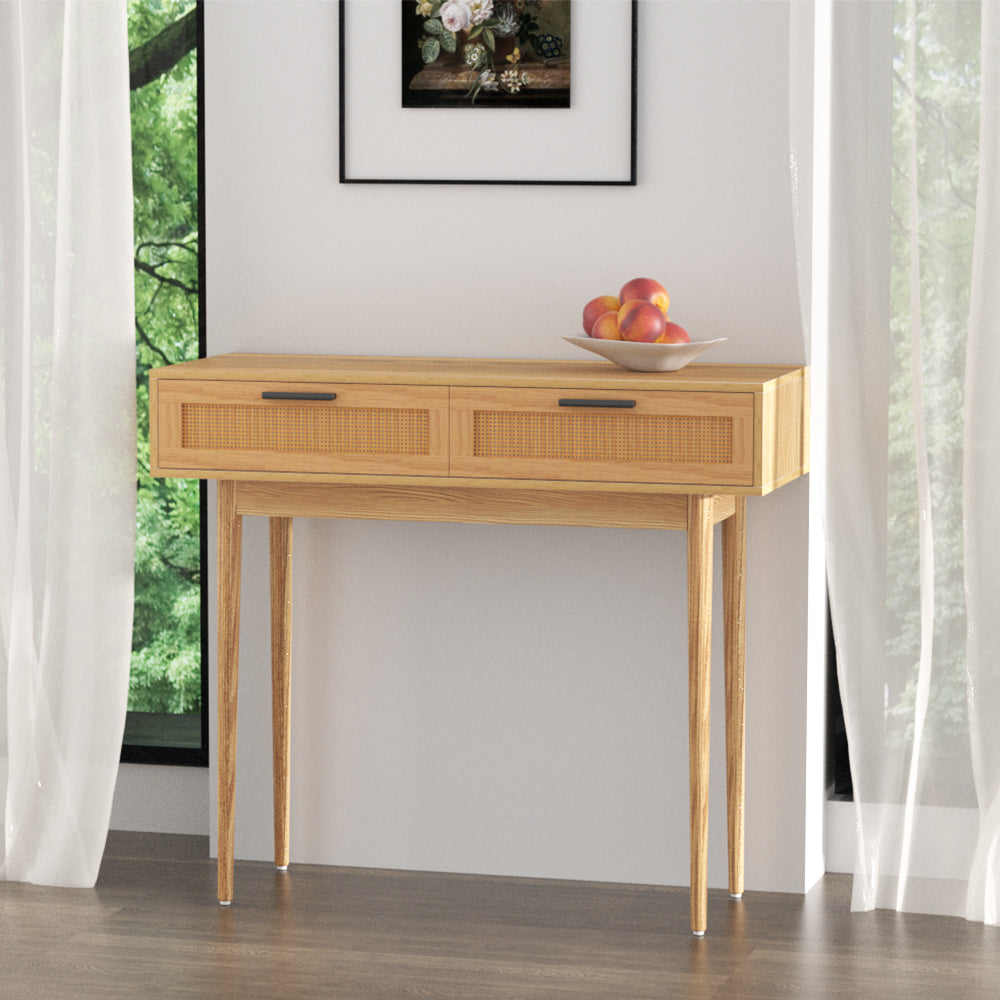Artiss Console Table Rattan Drawers Wood Finish