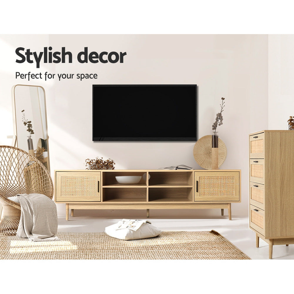 Cole 180cm TV Cabinet Rattan Entertainment Unit Wood