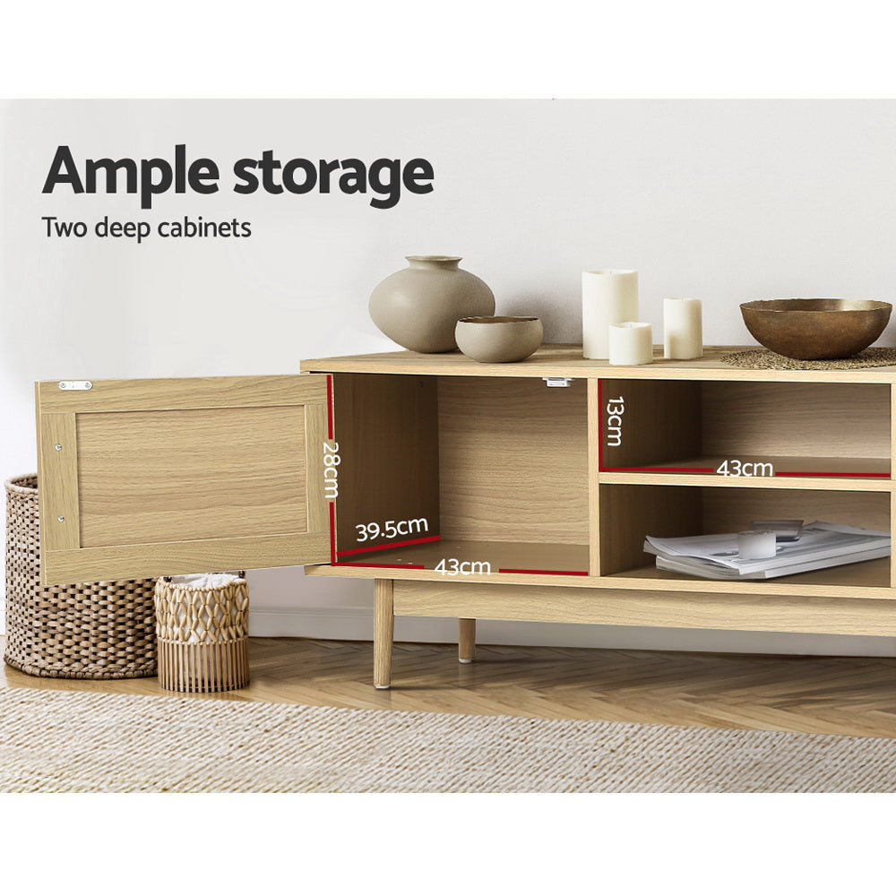 Cole 180cm TV Cabinet Rattan Entertainment Unit Wood