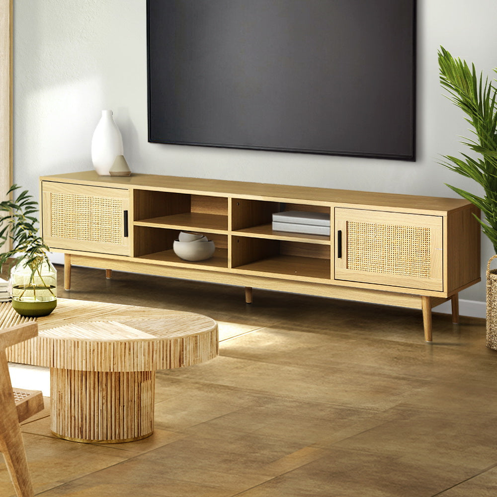 Cole 180cm TV Cabinet Rattan Entertainment Unit Wood