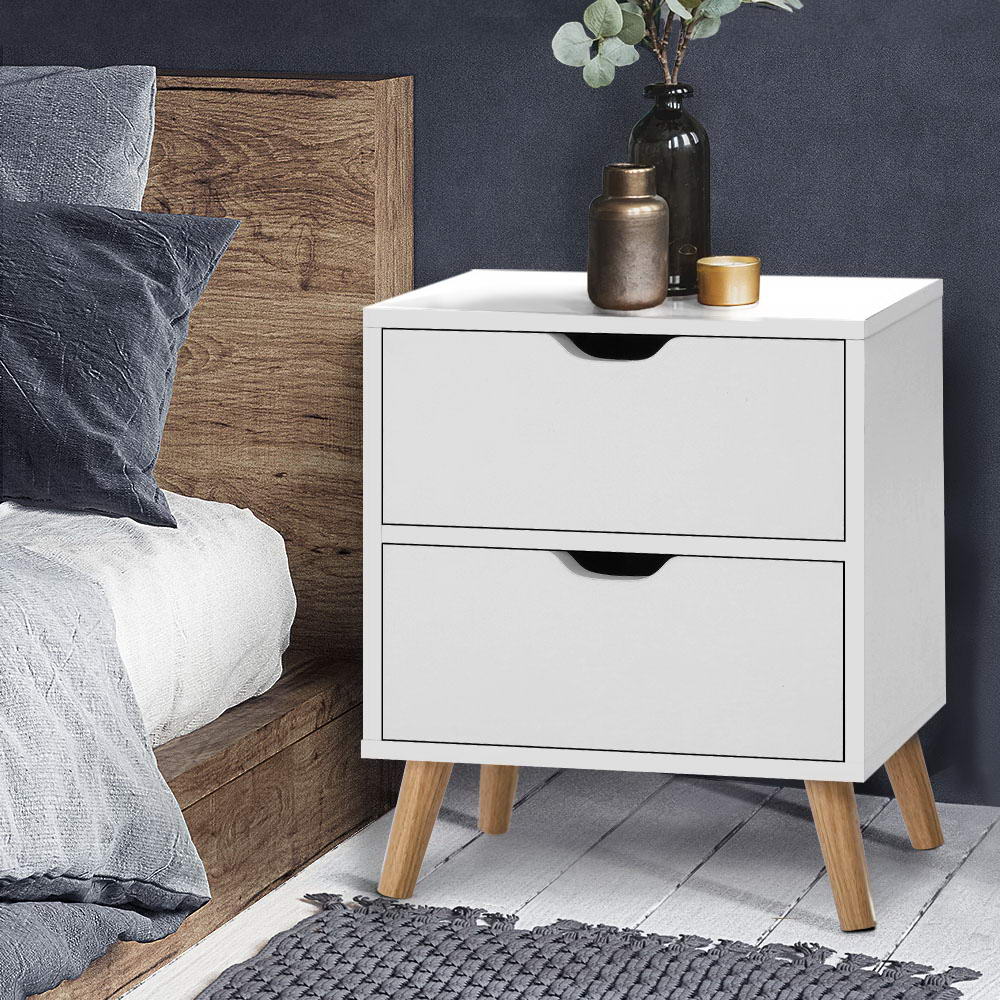Boden Bedside Table with 2 Drawers and Splayed Legs in White