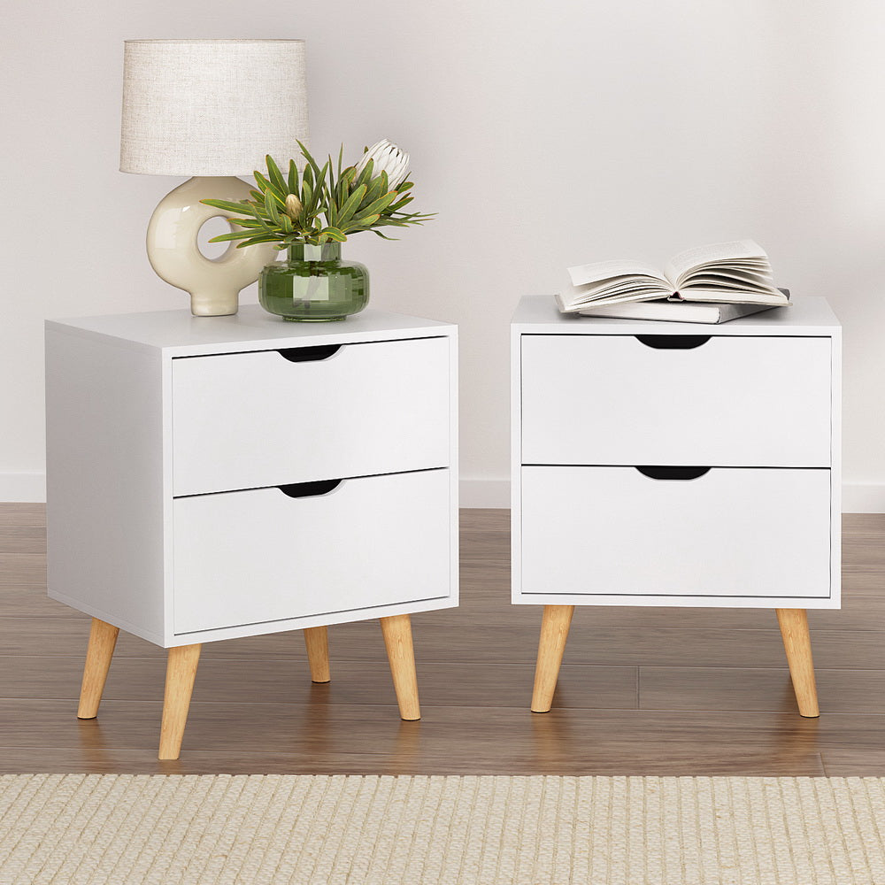 Boden 2 Drawer Bedside Table with Splayed Legs White