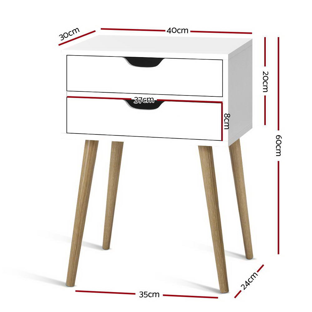 Bodie 2-Drawer Bedside Table White