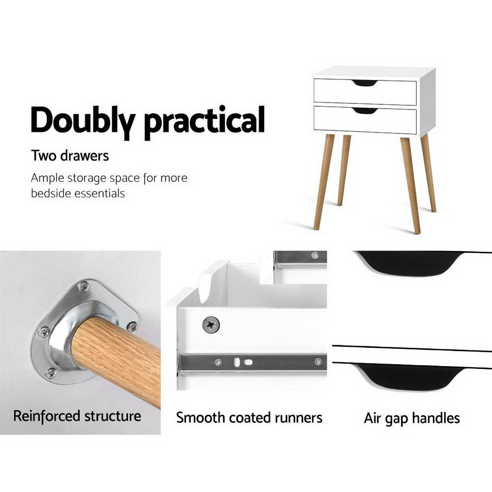 Bodie 2-Drawer Bedside Table White
