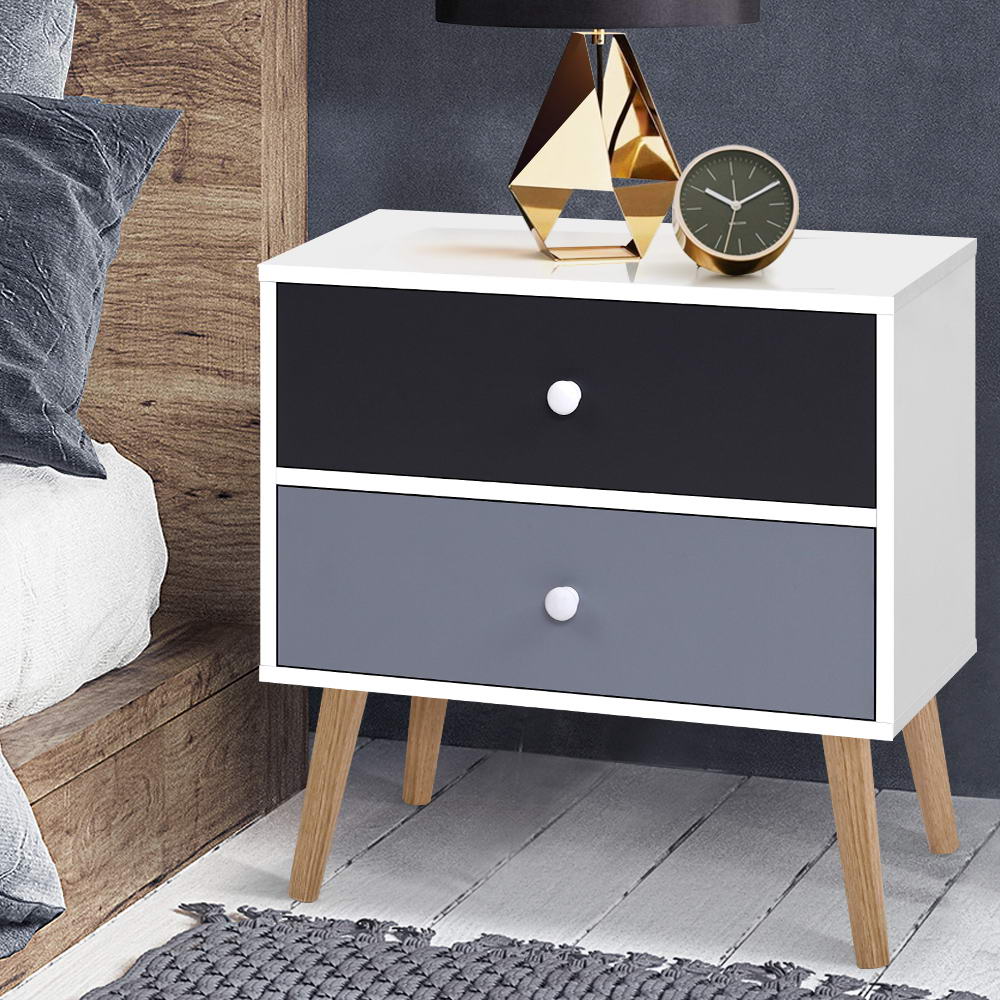 BONDS Bedside Table 2 Drawers White Scandinavian Style