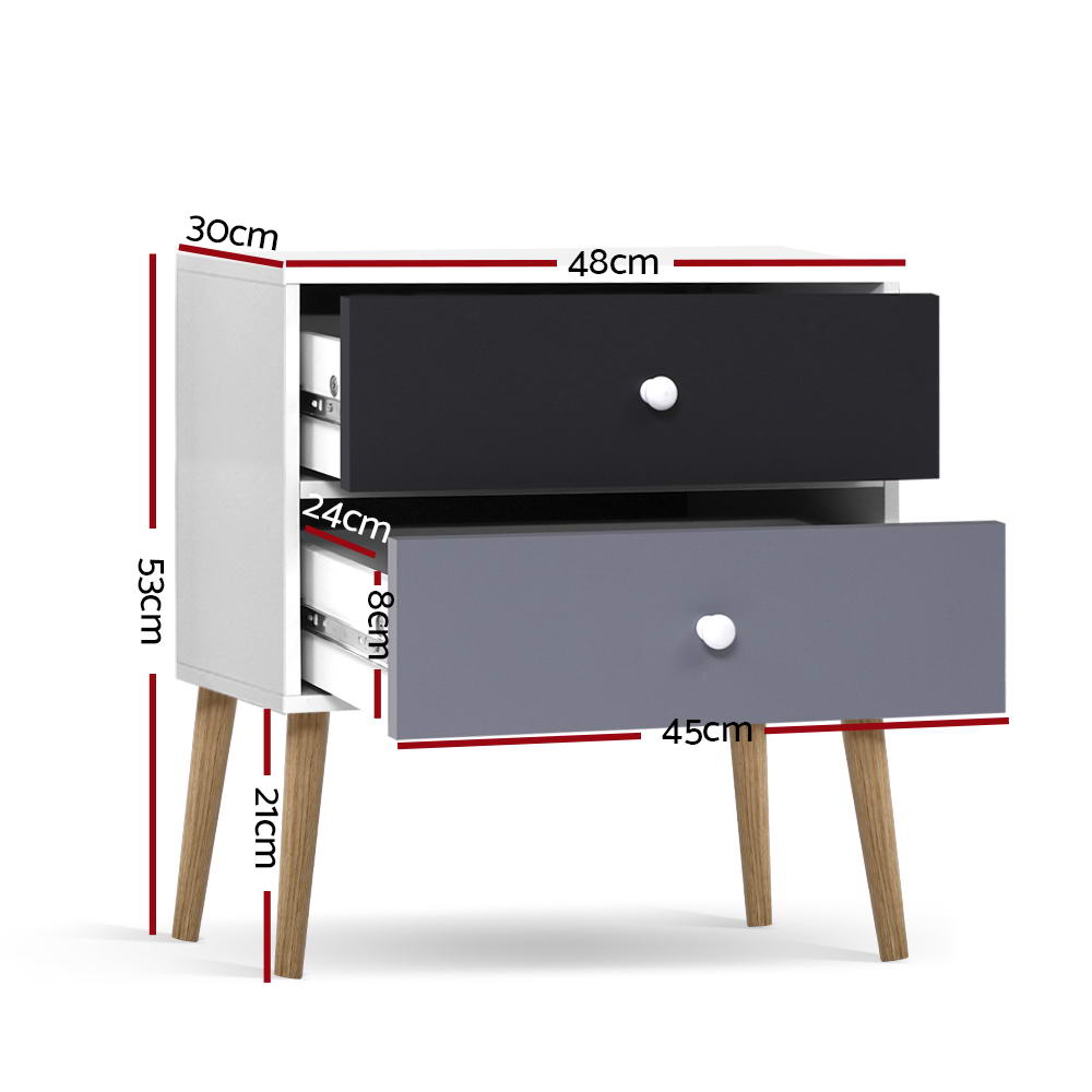 BONDS Bedside Table 2 Drawers White Scandinavian Style
