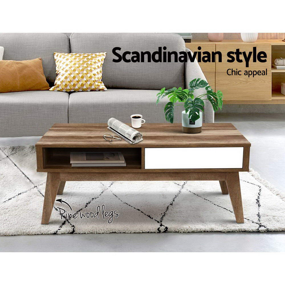 Serena Coffee Table 2 Drawers Walnut Scandinavian Style