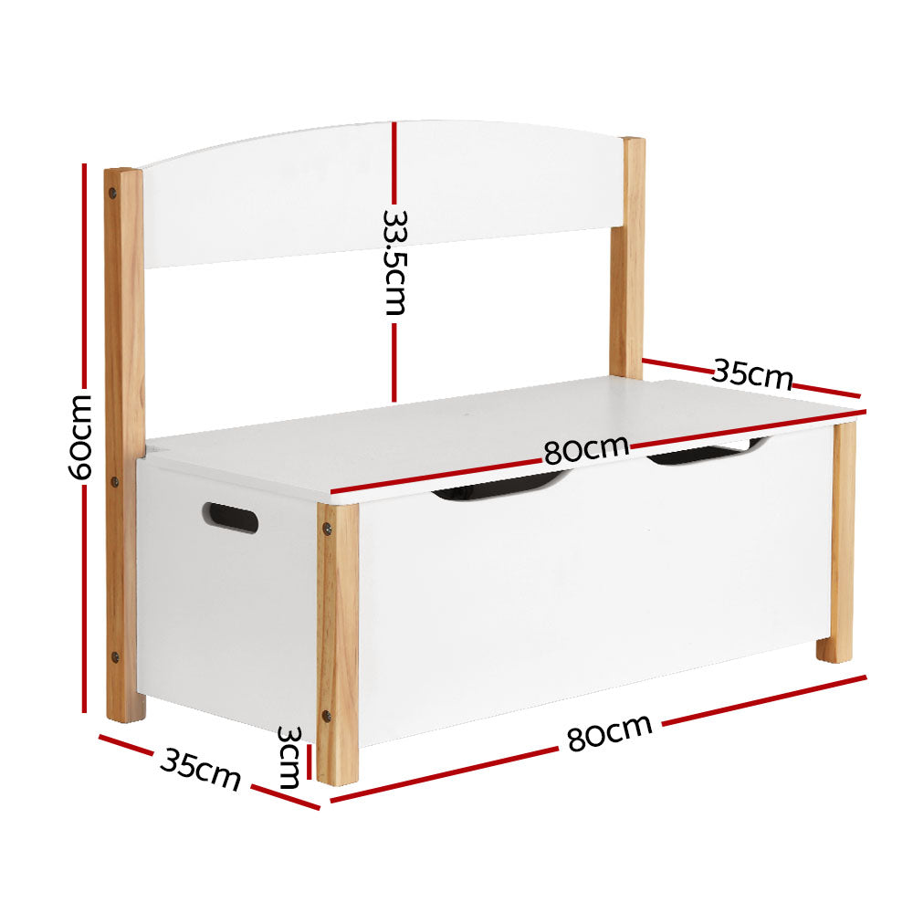 Keezi Kids Storage Box Bench White Natural