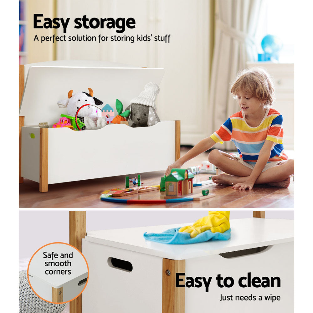 Keezi Kids Storage Box Bench White Natural