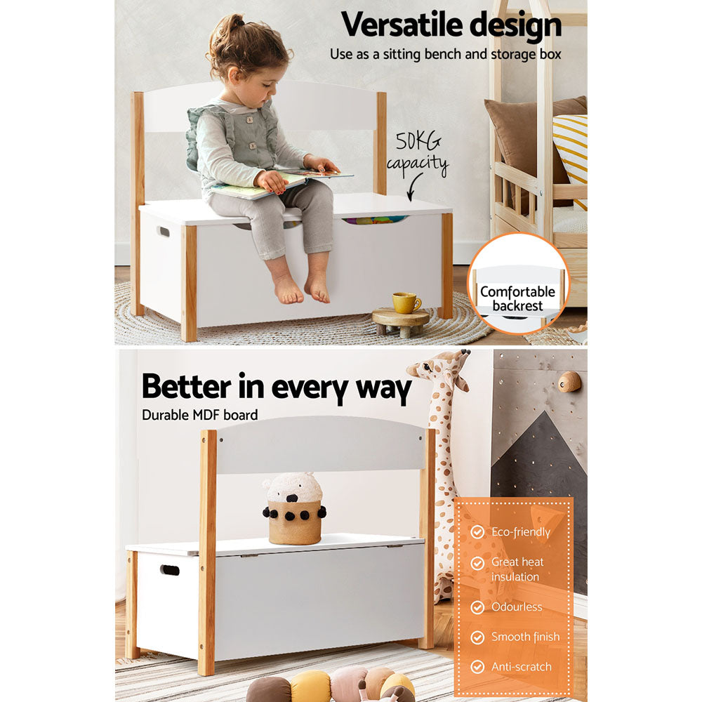 Keezi Kids Storage Box Bench White Natural