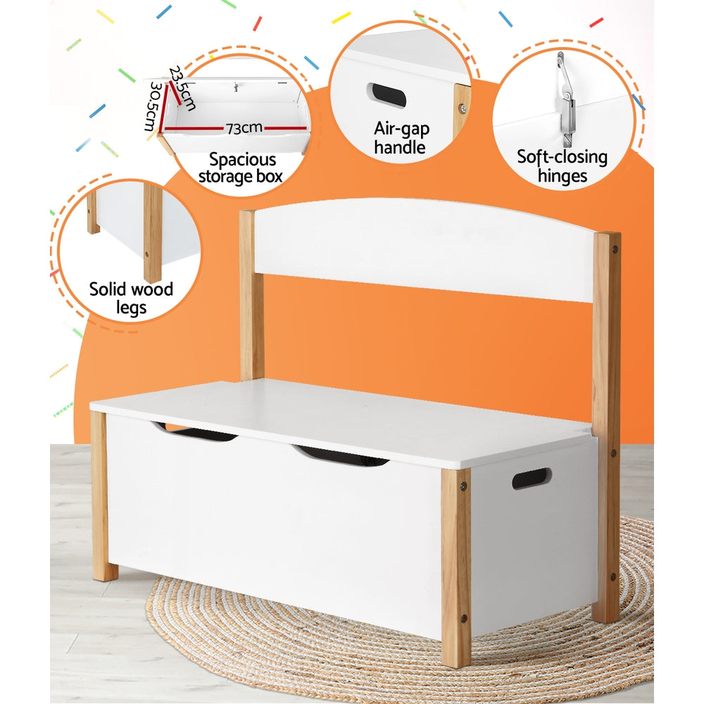 Keezi Kids Storage Box Bench White Natural