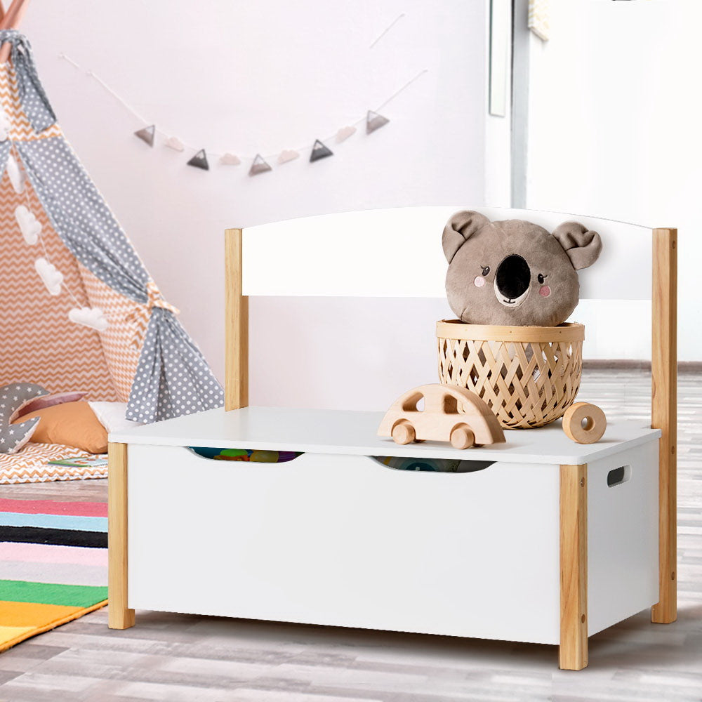 Keezi Kids Storage Box Bench White Natural