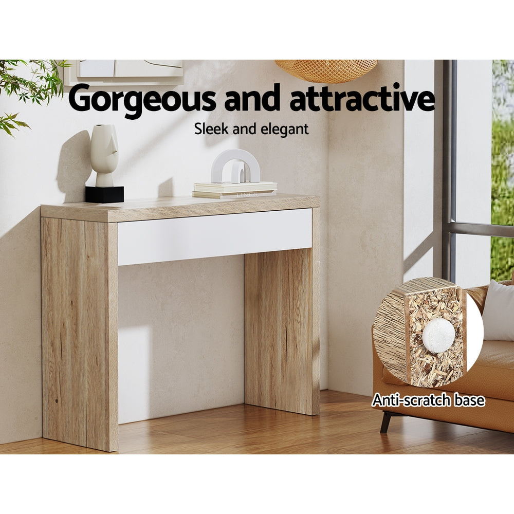 Jory Console Table Storage Drawer White Pine