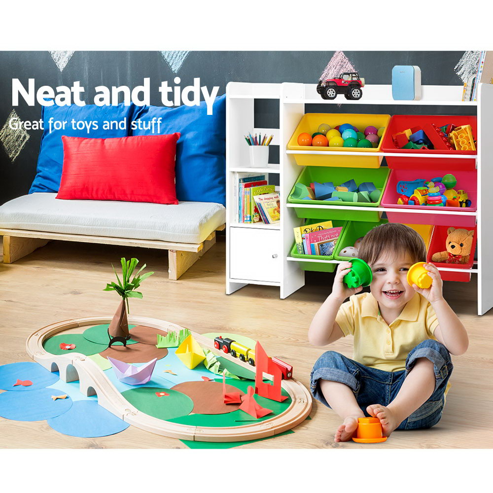 Keezi Kids Toy Storage Rack 8 Bins Bookshelf Organiser