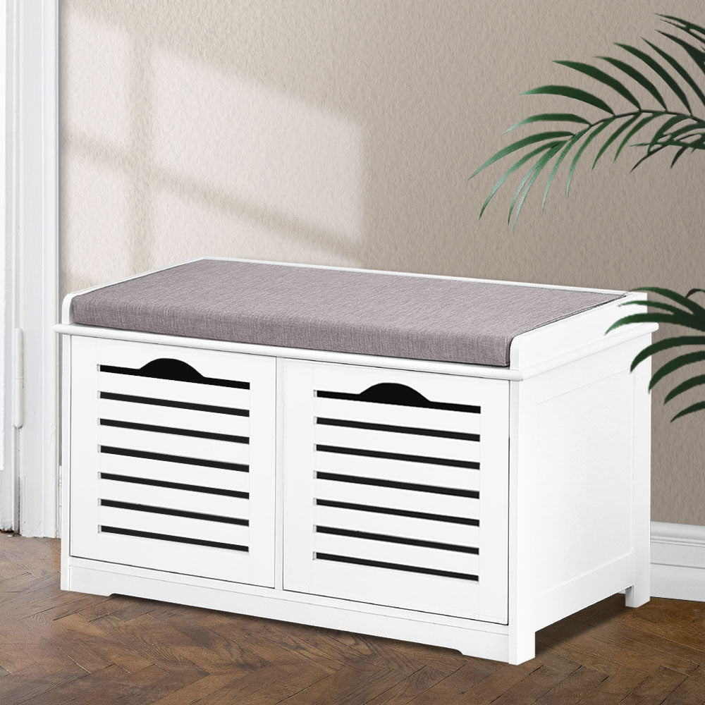 Caye Shoe Rack Cabinet Bench White Grey
