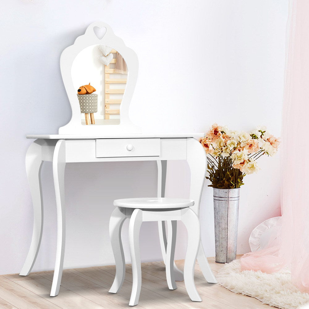 Keezi Kids Vanity Set Dressing Table Stool White