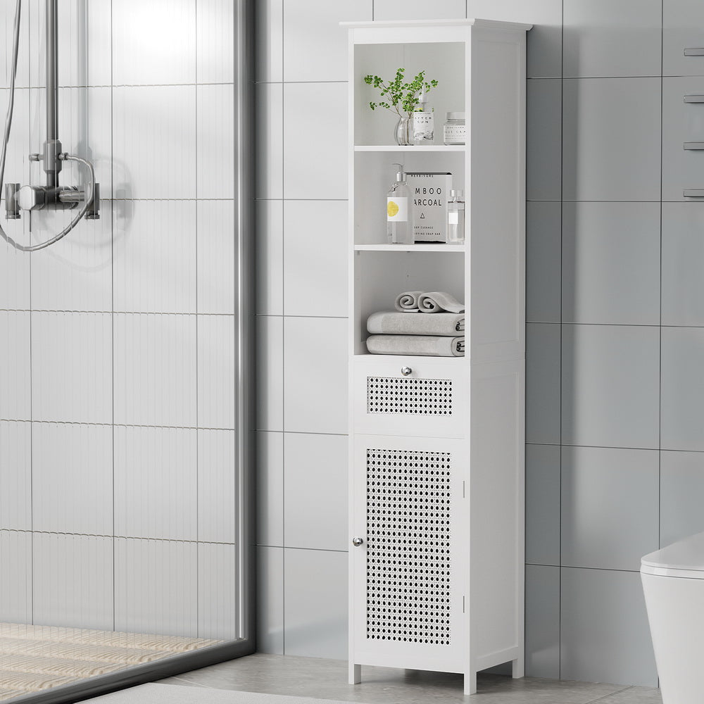 Artiss 161cm Tallboy Bathroom Cabinet White Rattan Storage