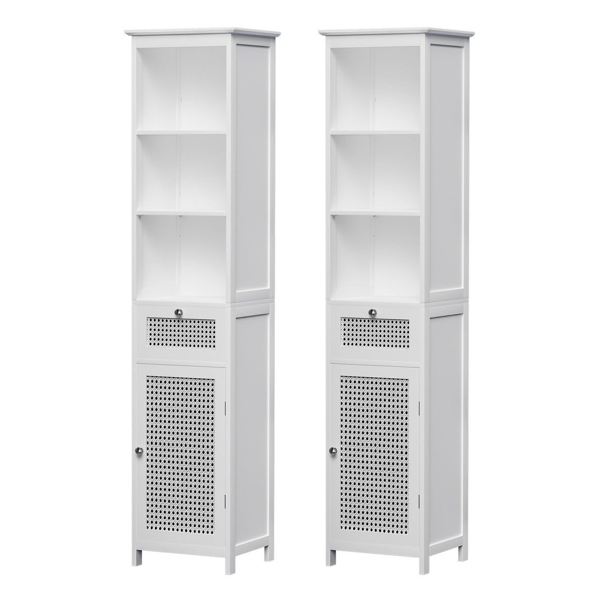 Artiss Bathroom Storage Cabinet 2 Pack White Rattan 161cm