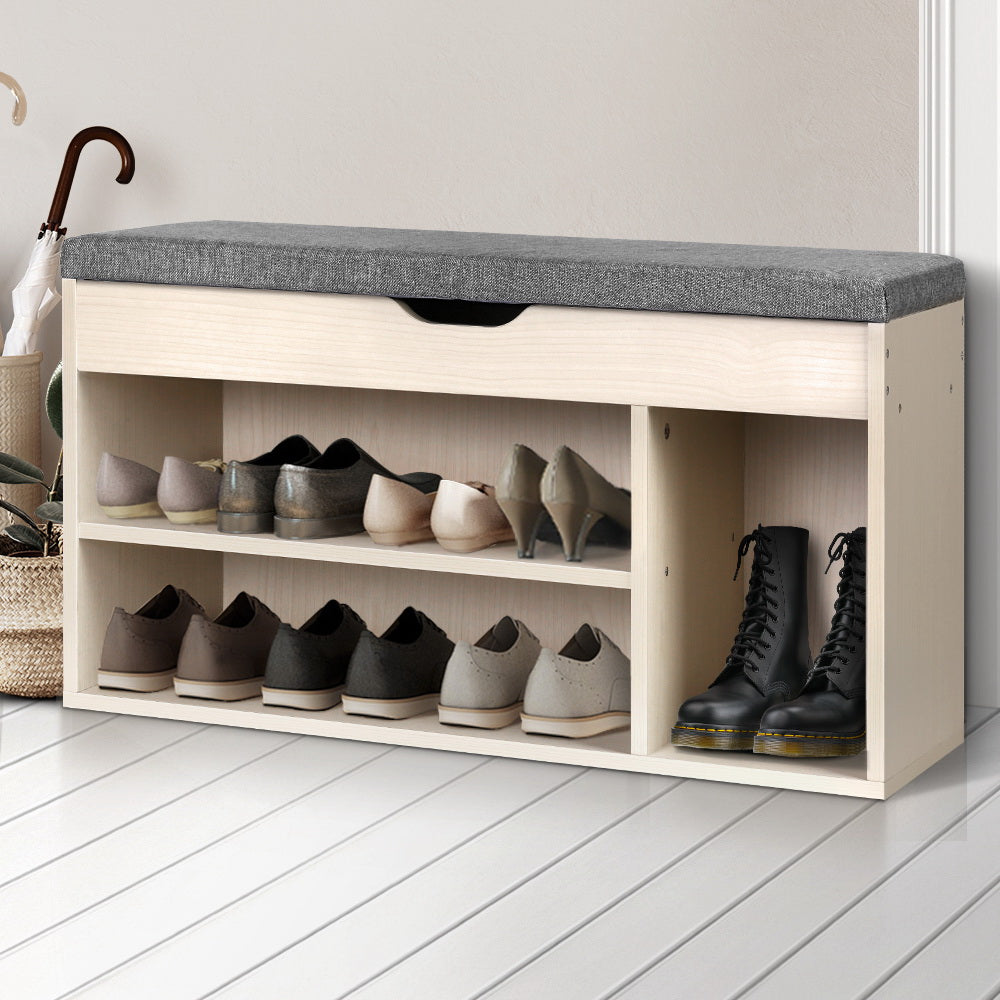 Dora Pine Shoe Rack Cabinet Bench 9 Pairs Natural