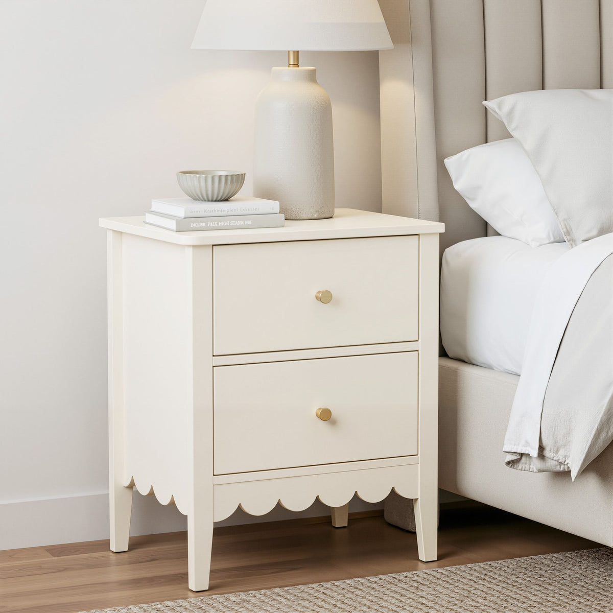 Artiss Bedside Table with 2 Drawers Bedroom Storage Nightstand Beige