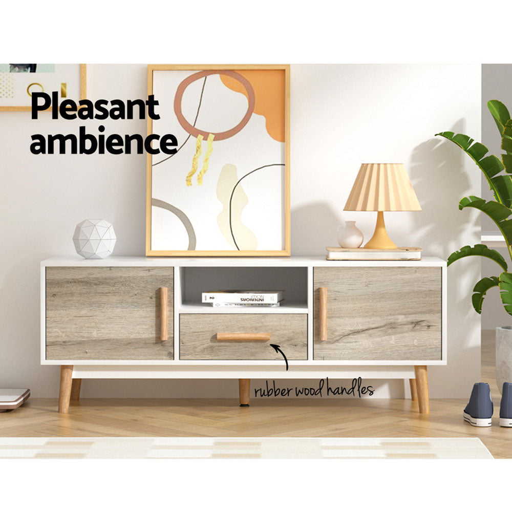 Gino 120cm Entertainment Unit TV Cabinet White Wood Scandinavian Style