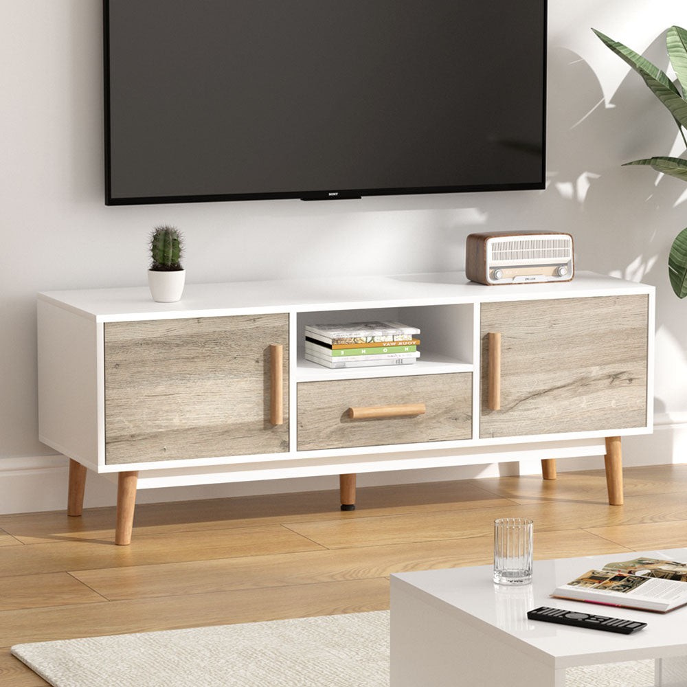Gino 120cm Entertainment Unit TV Cabinet White Wood Scandinavian Style