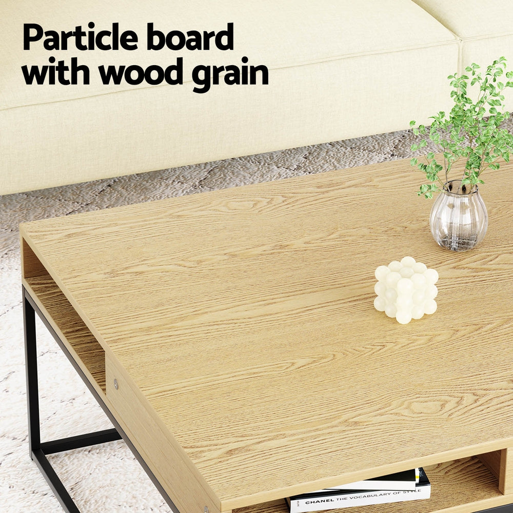 Artiss Pine Coffee Table Metal Frame Storage Shelf