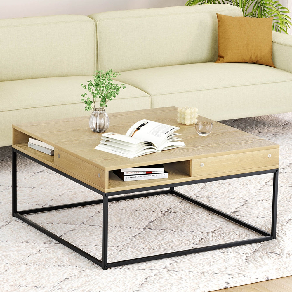 Artiss Pine Coffee Table Metal Frame Storage Shelf