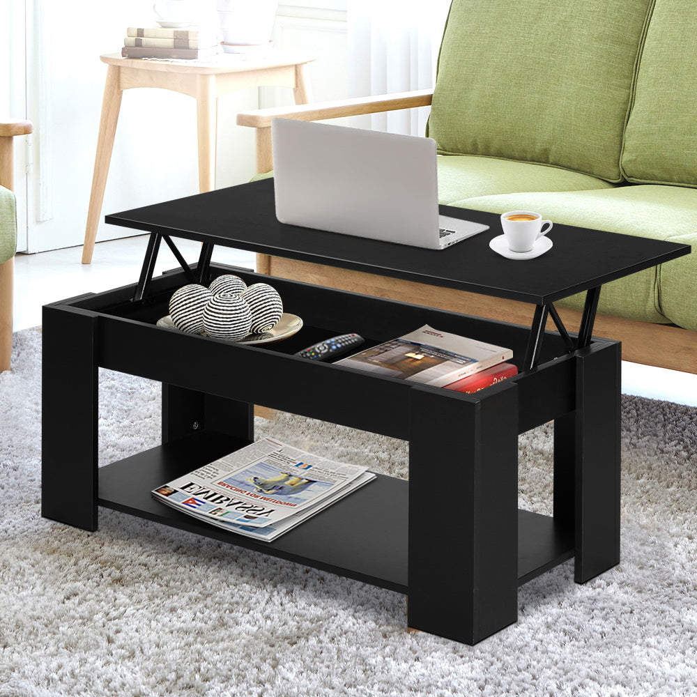 Artiss Lift-Top Coffee Table with Hidden Storage Black