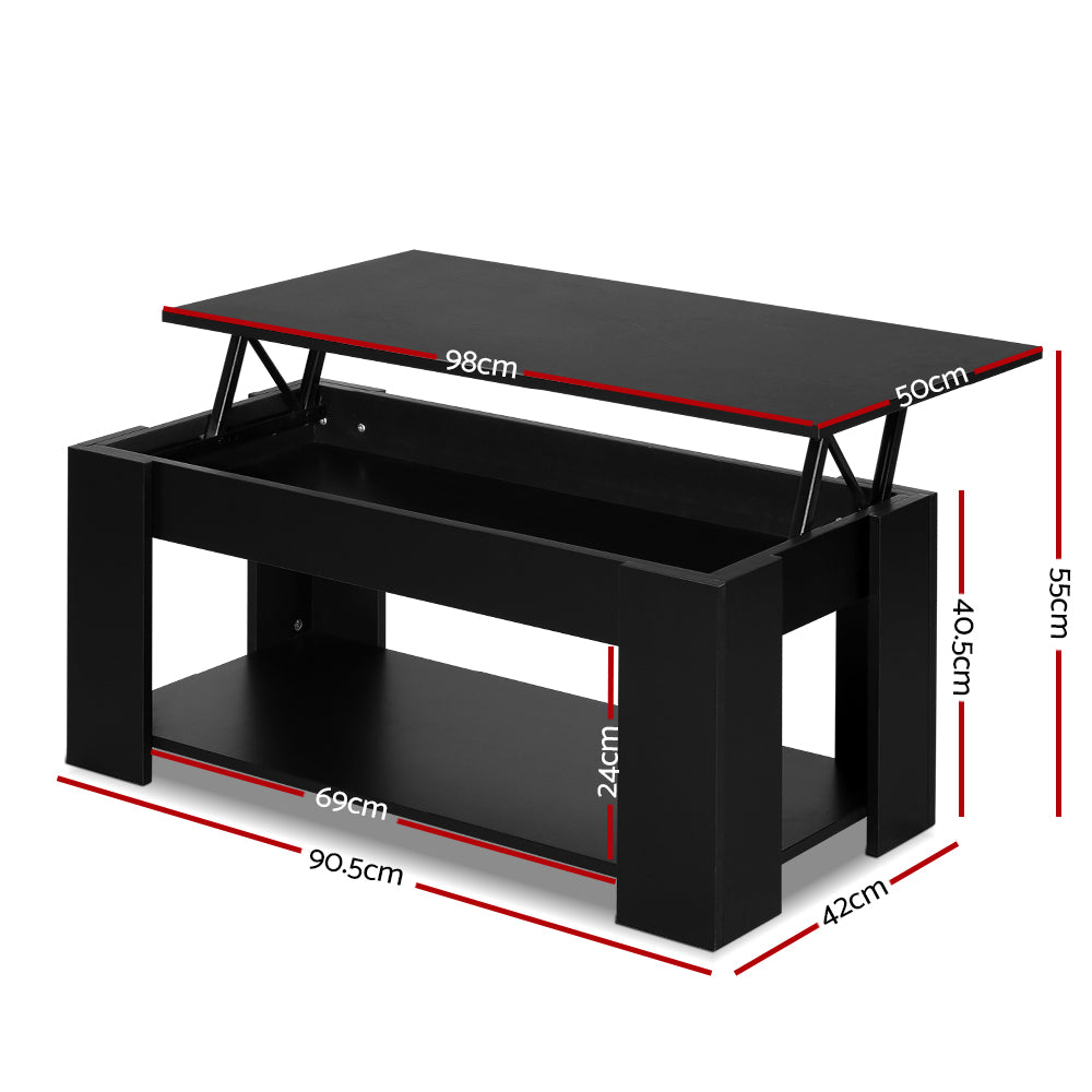 Lift-Top Coffee Table Black Hidden Storage