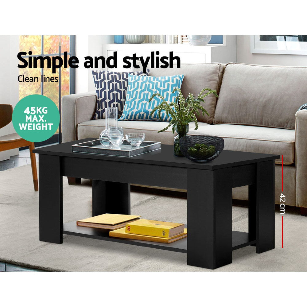 Lift-Top Coffee Table Black Hidden Storage