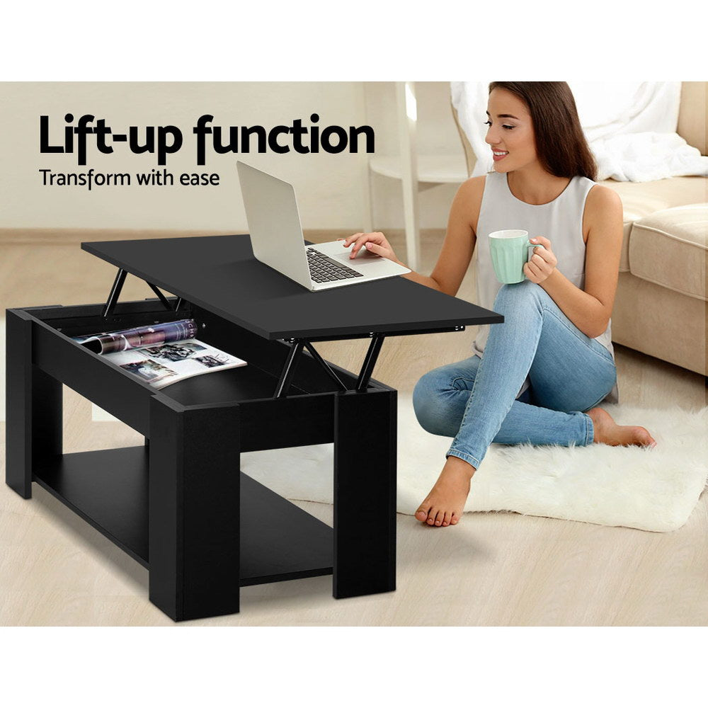 Lift-Top Coffee Table Black Hidden Storage