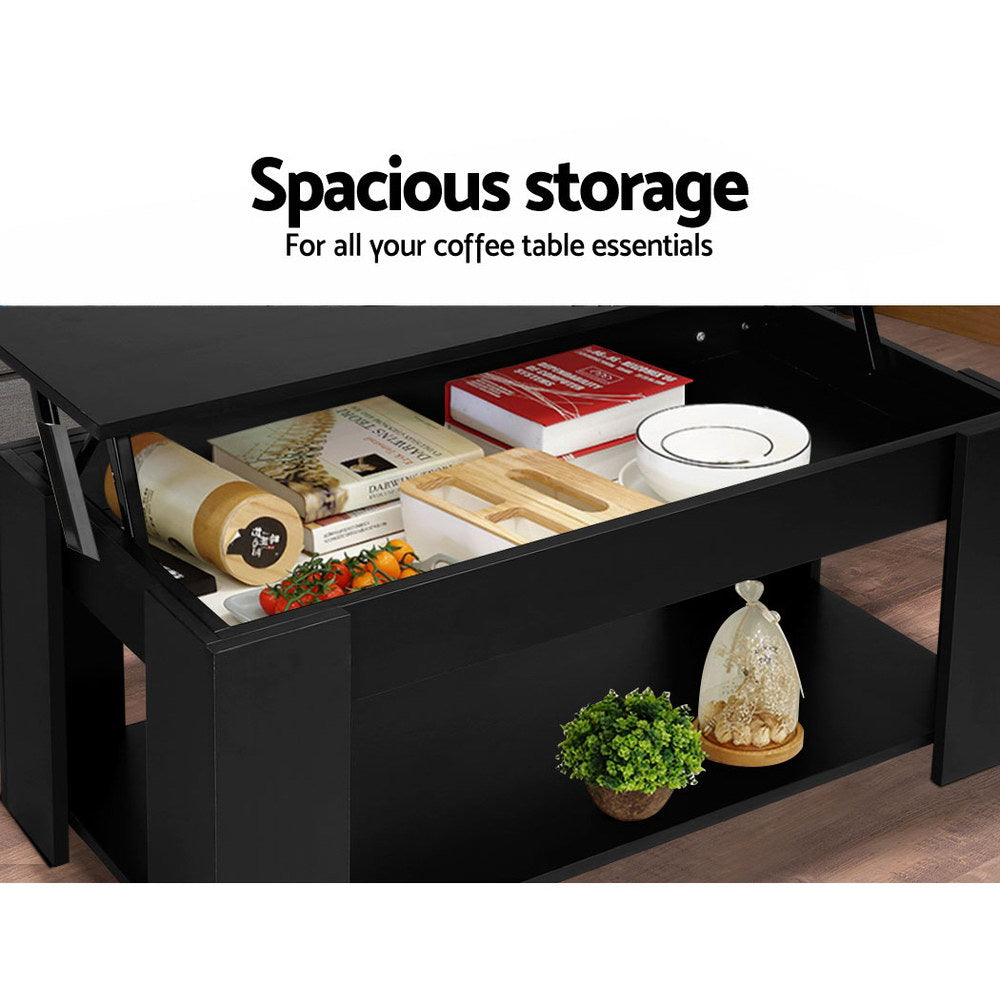 Lift-Top Coffee Table Black Hidden Storage