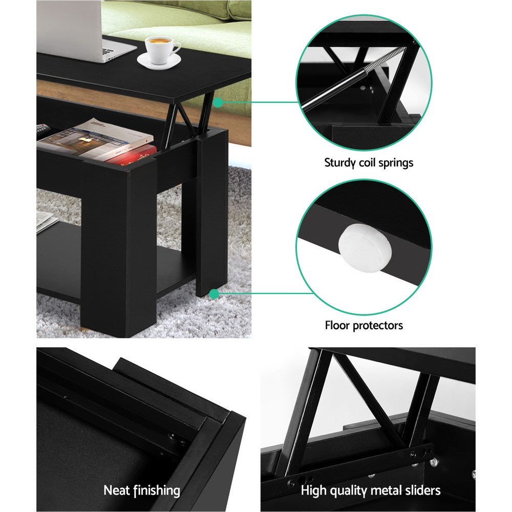 Lift-Top Coffee Table Black Hidden Storage