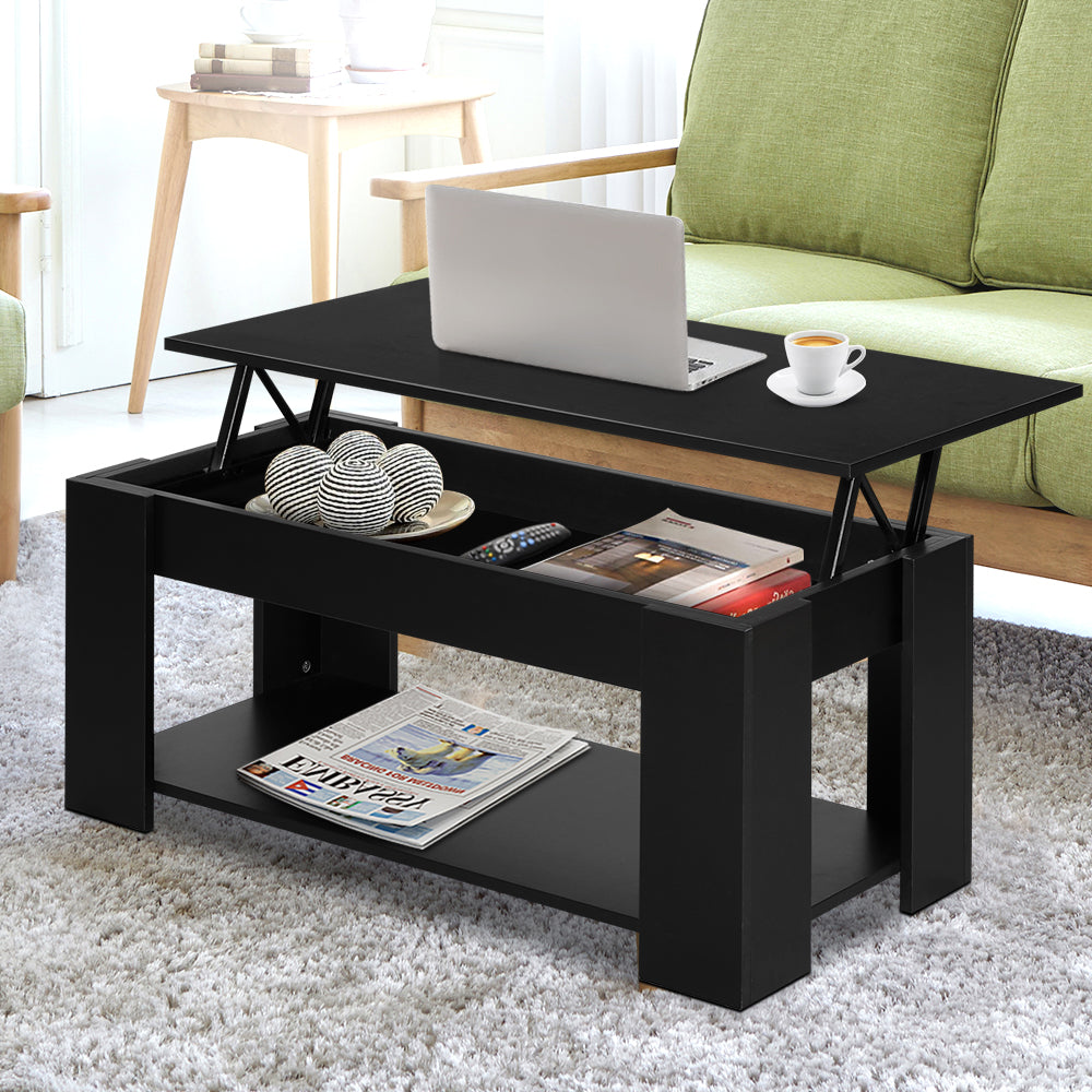 Lift-Top Coffee Table Black Hidden Storage