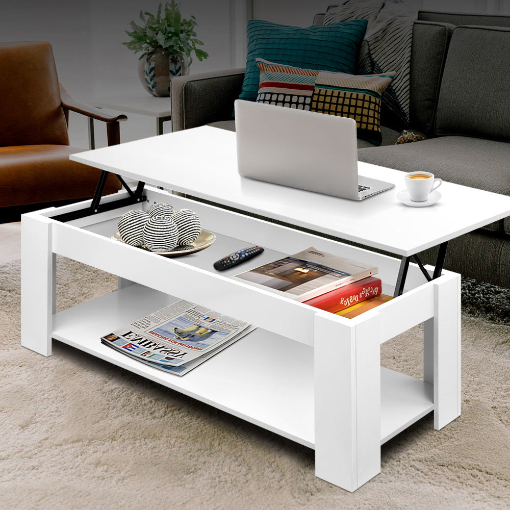 Artiss Lift-Top Coffee Table with Hidden Storage White
