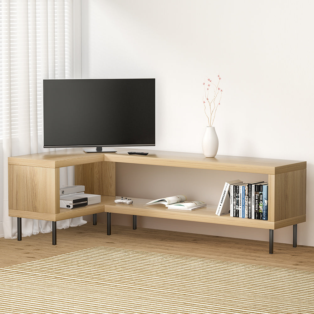 Bevis L-Shaped Corner TV Unit Entertainment Storage Shelf