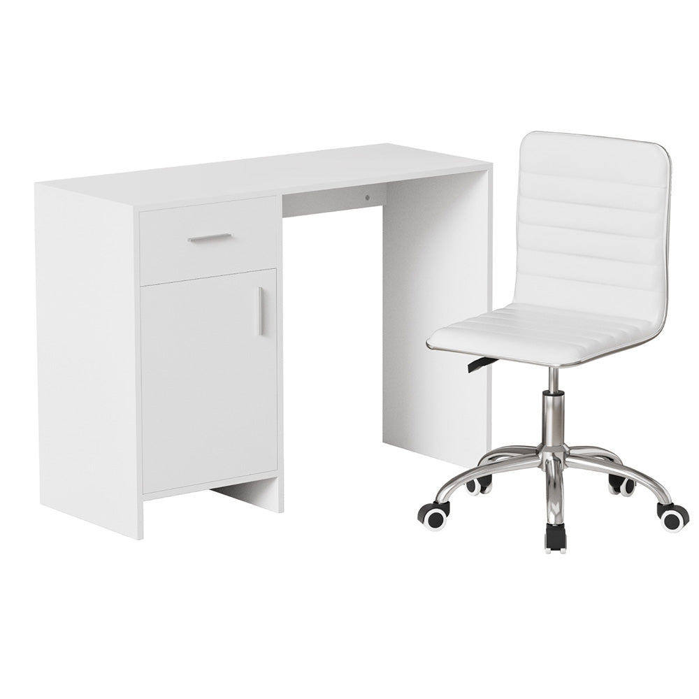 Artiss 100cm White Computer Desk and PU Leather Office Chair Set