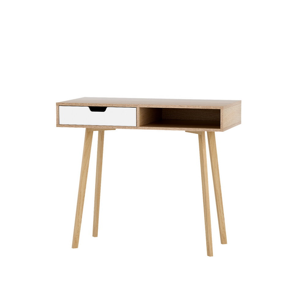 Scandinavian 90cm Computer Desk Drawer Cabinet Shelf Oak White