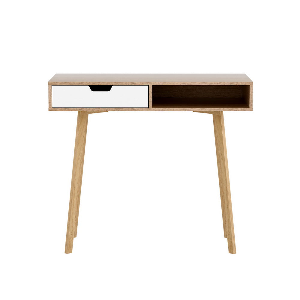 Scandinavian 90cm Computer Desk Drawer Cabinet Shelf Oak White