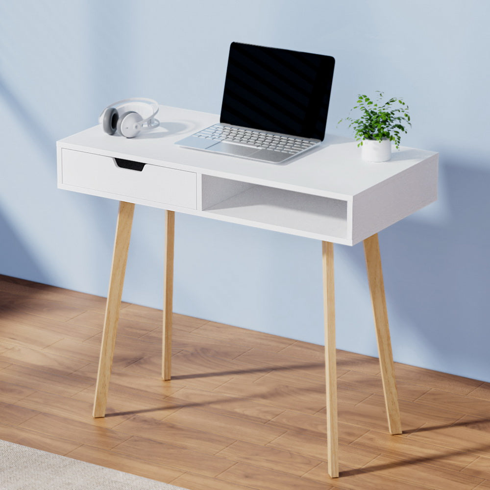 Nordic 90cm Computer Desk Drawer Cabinet Shelf White