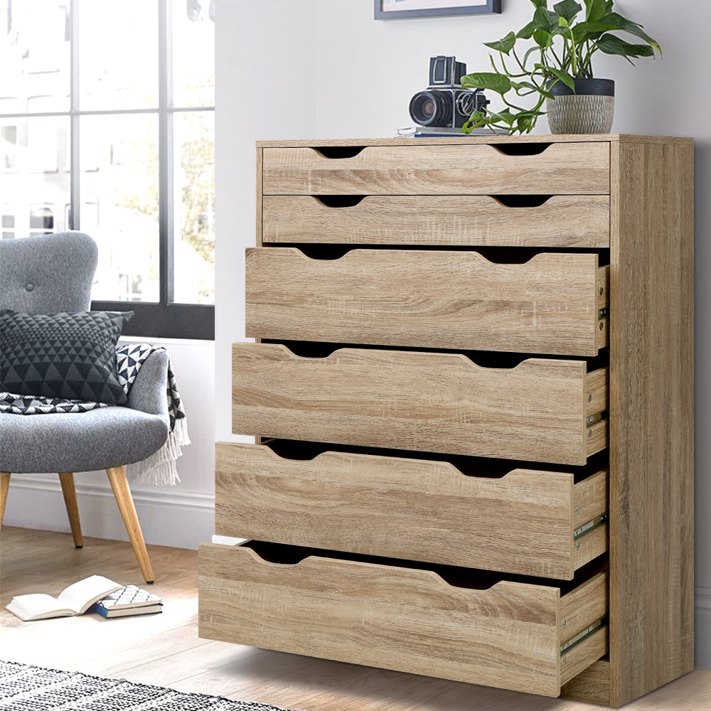 Myla 6-Drawer Tallboy Chest of Drawers in Oak