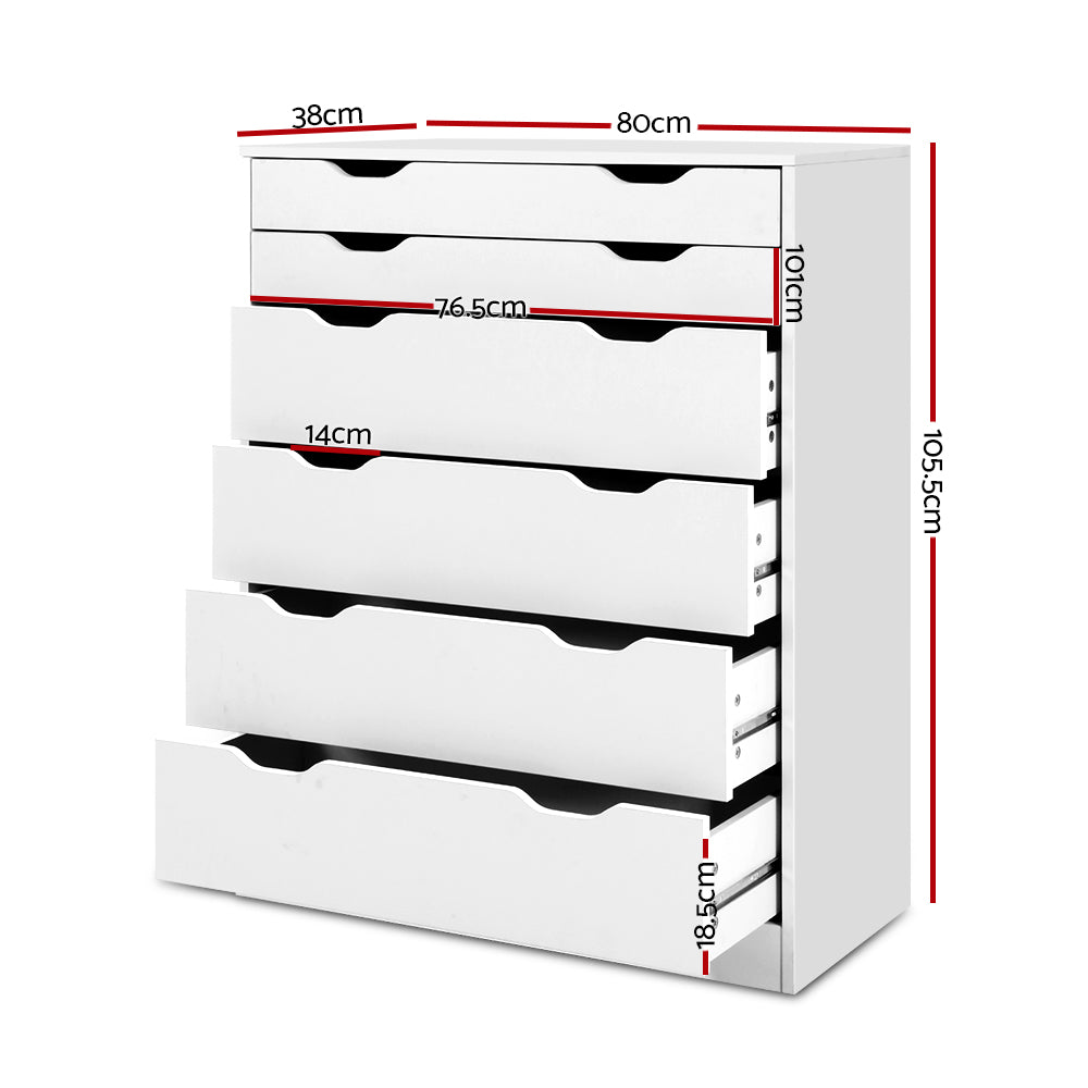 MYLA 6-Drawer Tallboy Dresser White