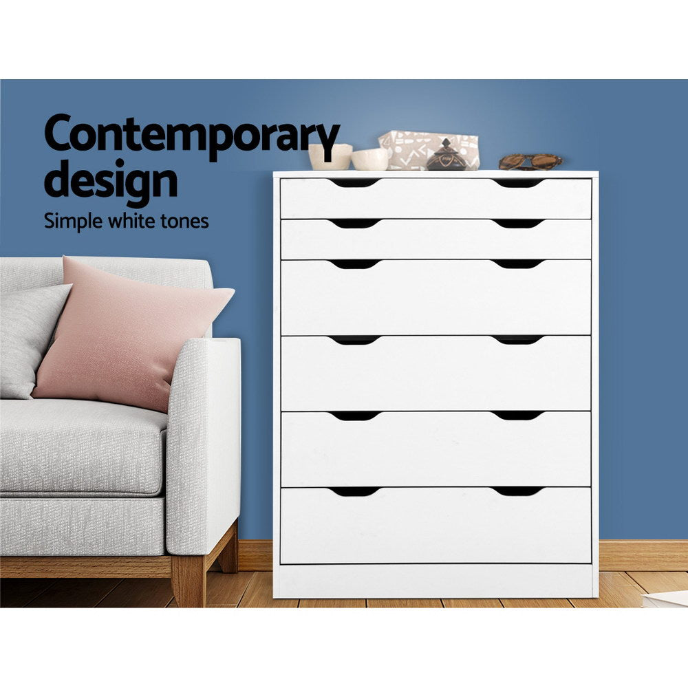 MYLA 6-Drawer Tallboy Dresser White