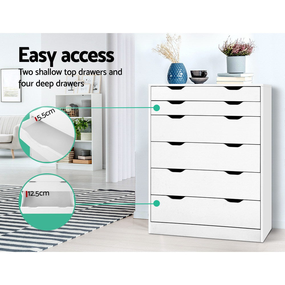 MYLA 6-Drawer Tallboy Dresser White