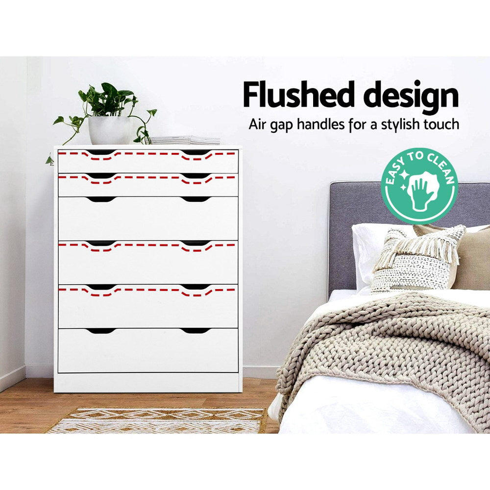 MYLA 6-Drawer Tallboy Dresser White