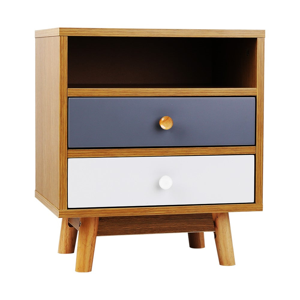Bertha Bedside Table 2 Drawers Shelf Oak