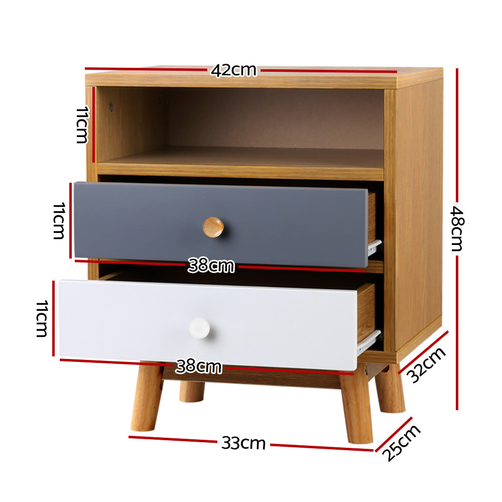 Bertha Bedside Table 2 Drawers Shelf Oak